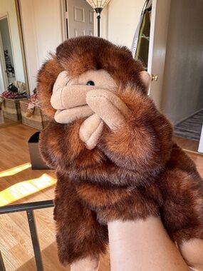 Brown Plush Monkey Hand Puppet with Beige Face